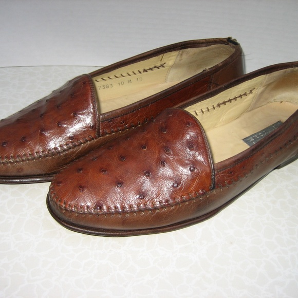 BARNEYS NEW YORK Ostrich Brown Leather Loafers,10M main image 6
